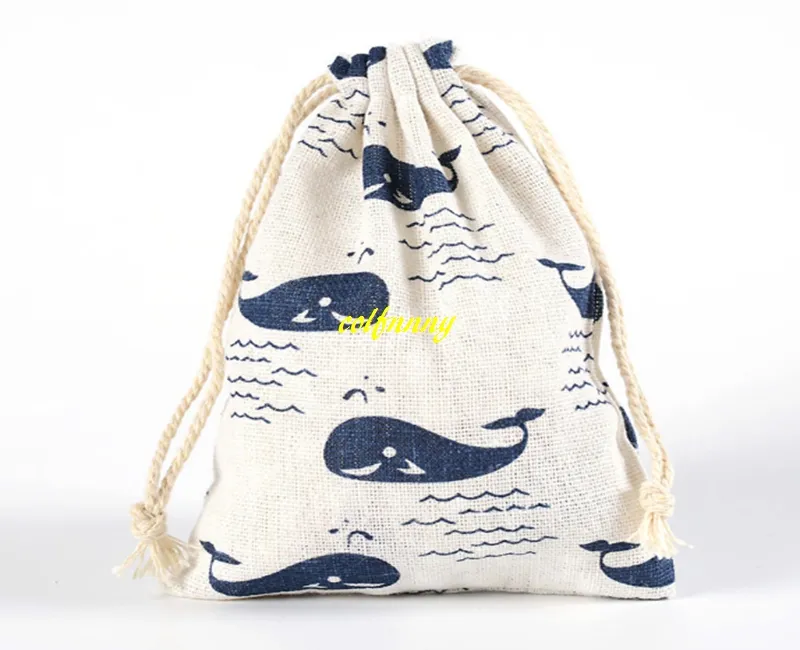 livraison gratuite 10*14 cm bijoux cadeau sac de mariage coton imprimé sac à cordon sacs à provisions petite pochette pour les enfants