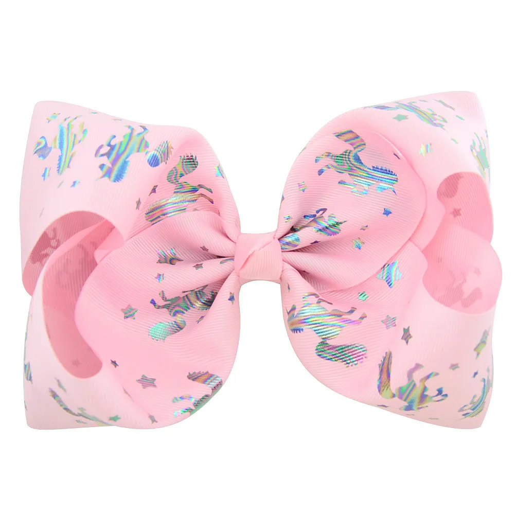 6 Designs JOJO Siwa Bow 8 inch Colorful Big Bowknot Baby Girl Hair clip Star heart Printing Barrette Beautiful