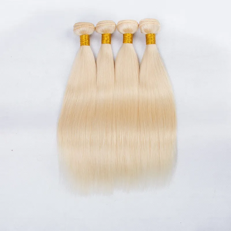 Ny ankomsten honung blondin mänskliga hårbuntar 613 # platina blonda rakt hårförlängning brasilianska obearbetade jungfruliga hårväv