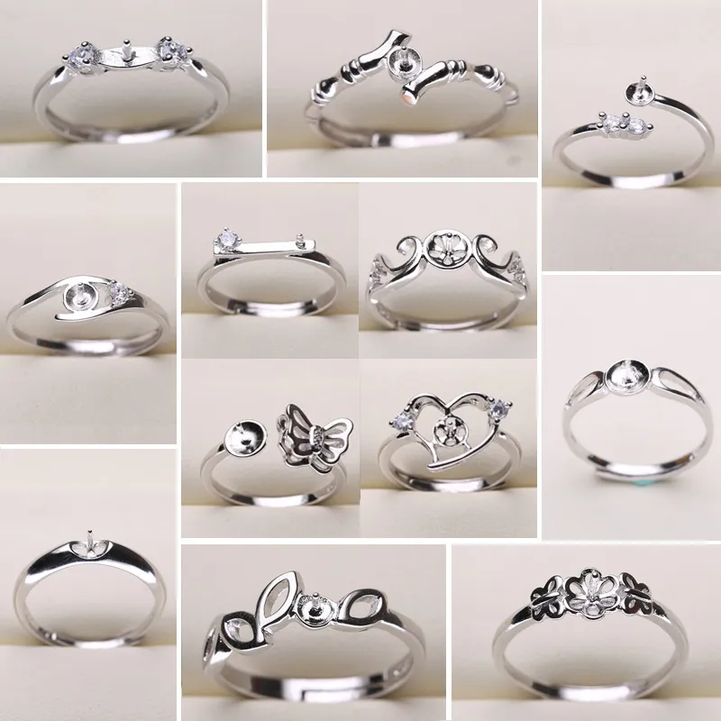 DIY Pearl Ring Instellingen 925 Sliver Rings Instellingen 20 Stijlen DIY Ringen Verstelbare Maat Sieraden Instellingen Kerstverklaring Sieraden