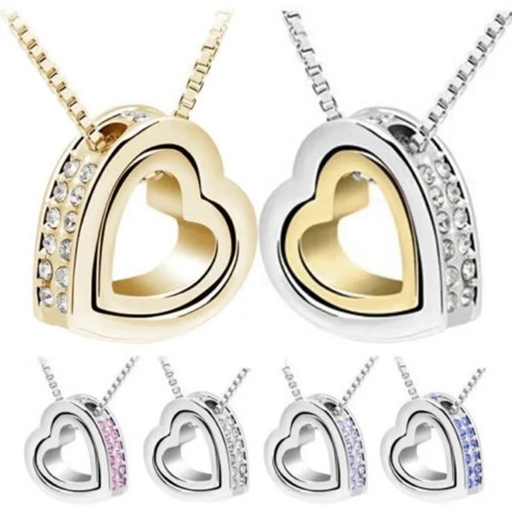 Discount Heart Crystal Necklaces Pendants 18K Gold And Silver Plated Jewellery Jewerly Necklace Women Fashion Jewelry Free Shipping