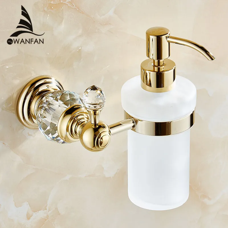 Liquid Soap Dispensers Luxury Gold Color Soap Dispenser Wall Mounted With Frosted Glass Container bottle Bathroom Products HK-38