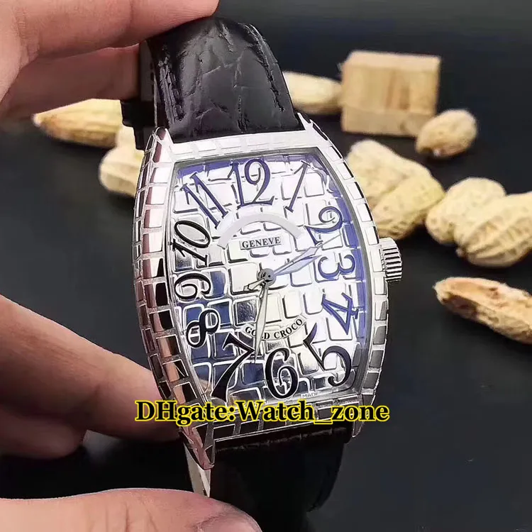 Nowe Gold Croco Black Croco 8880 3D Cracking White Dial Asian 2813 Automatyczne męskie Zegarek Skórzany Pasek Wysokiej Jakości Wristwatches