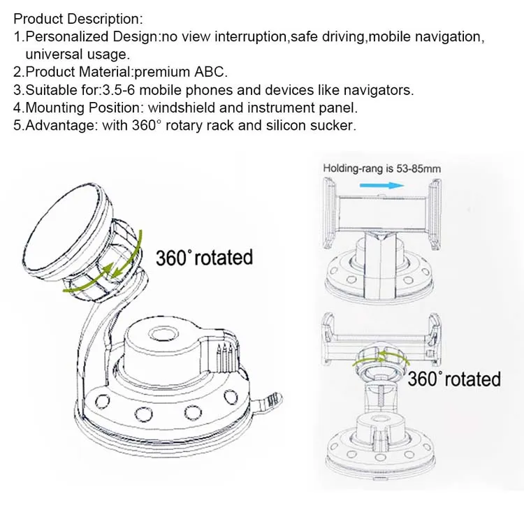 Bilmonterad luftventil 360 Rotera Universal bilmonterad telefonhållare till iPhone X 8 8Plus Vindruta Dashboard Bilhållare med sugkopp