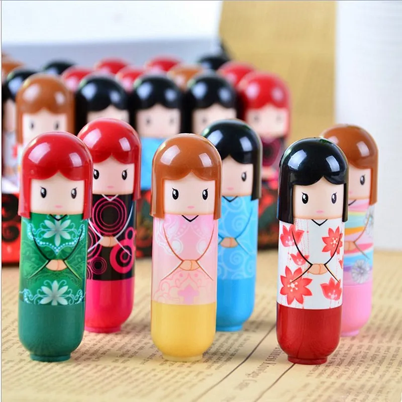 Kreskówka japońska lalka nawilżająca kimono lalki benzyny lalki ładny piękny wzór prezent dla dziewczyny pani kolorowy dziewczyna wargi balsam Kawaii obecny