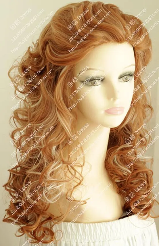 2018 Ny peruk Strawberry Blonde Fluffy Curly Hair Wave of Fashionable Women Wig1949