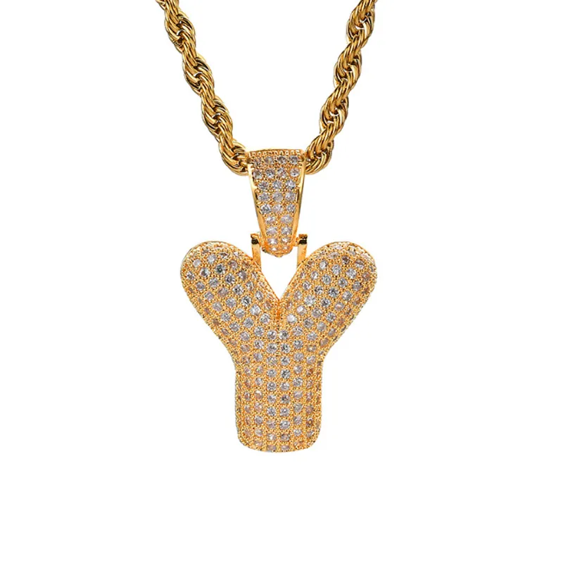 Trendy 26 Style Bubble Letter Pendant Necklace With Micro Pave Cubic Zircon Crystal Gold Chain Halsband för män Kvinnans smyckespresent