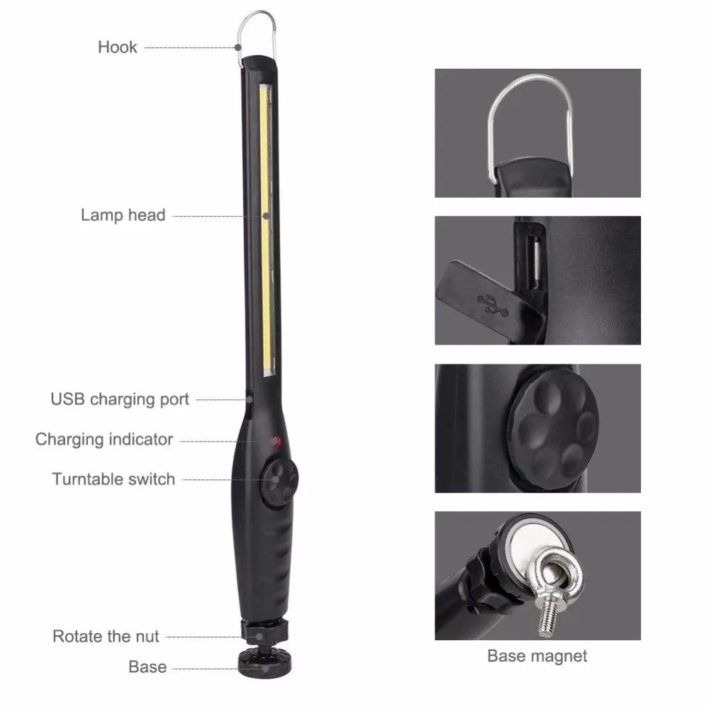 USB зарядка Cob Work Inspection Light Freshlight Inspection Vanging Torch Lantern Lantern 3000 мАч батарея4593107