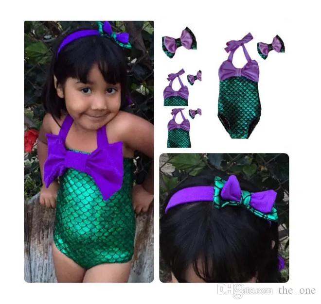 Baby Girls Bowtie Mermaid One-Piece Baddräkt Princess Badkläder Barnens Baddräkt Kids Toddler Bikini 2 st Suit 3 Färger