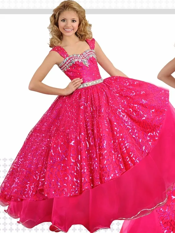 Sparkly Hot Pink Girls Vestidos del desfile Baratos vestidos de bola de tela con lentejuelas Corset Sparkly Hot Pink Girls Vestidos del desfile Baratos vestidos de bola de tela con lentejuelas Corset