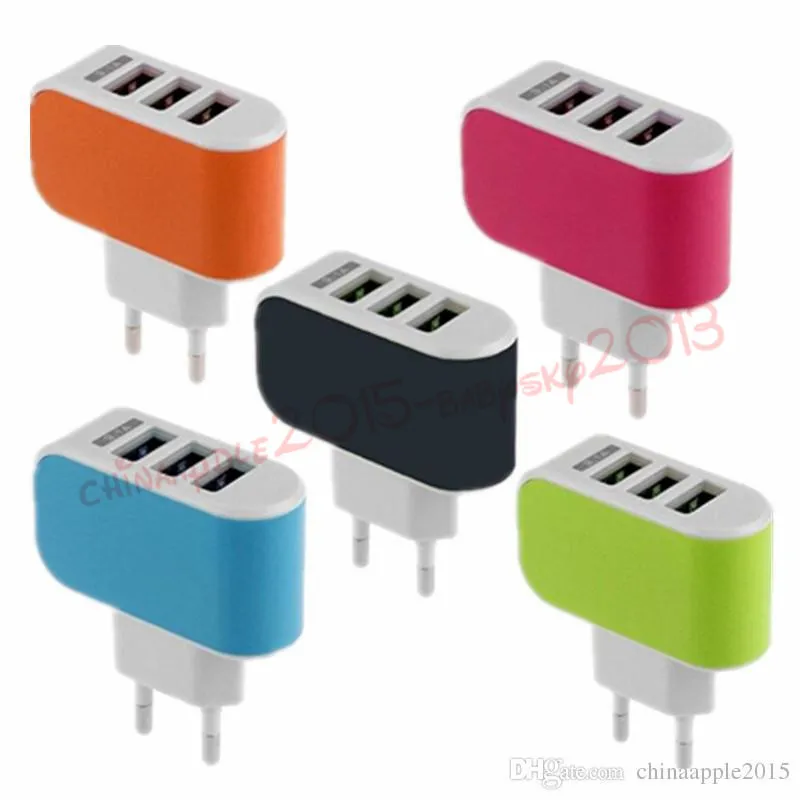 US EU Plug 3 Ports USB Chargeur mural 5V 3.1A Adaptateur LED Adaptateur secteur pratique de voyage avec trois ports USB pour iphone 5 6 7 pour samsung