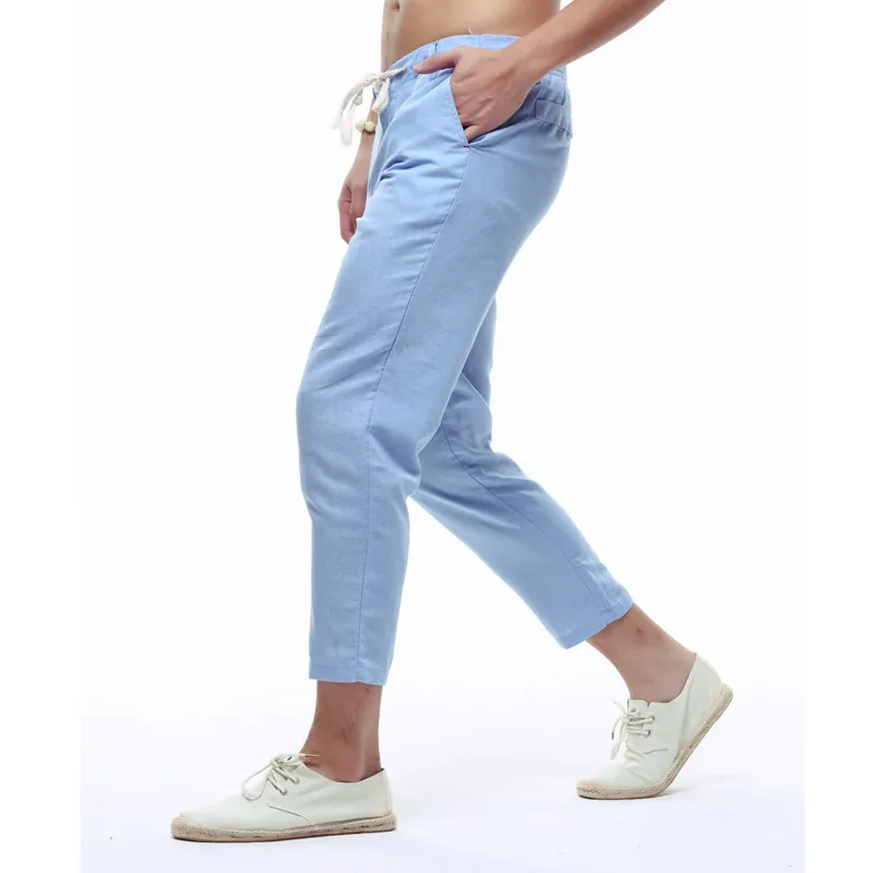 High Quality Lightweight Linen Capri Pants For Men Slim Legs