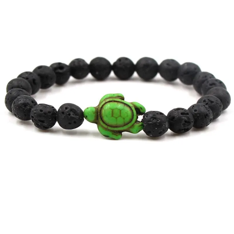 New 8MM A Grade Lava Stone Turquoise Turtle Bracelet Bangles Natural Stone Energy Yoga Beaded Bracelet 