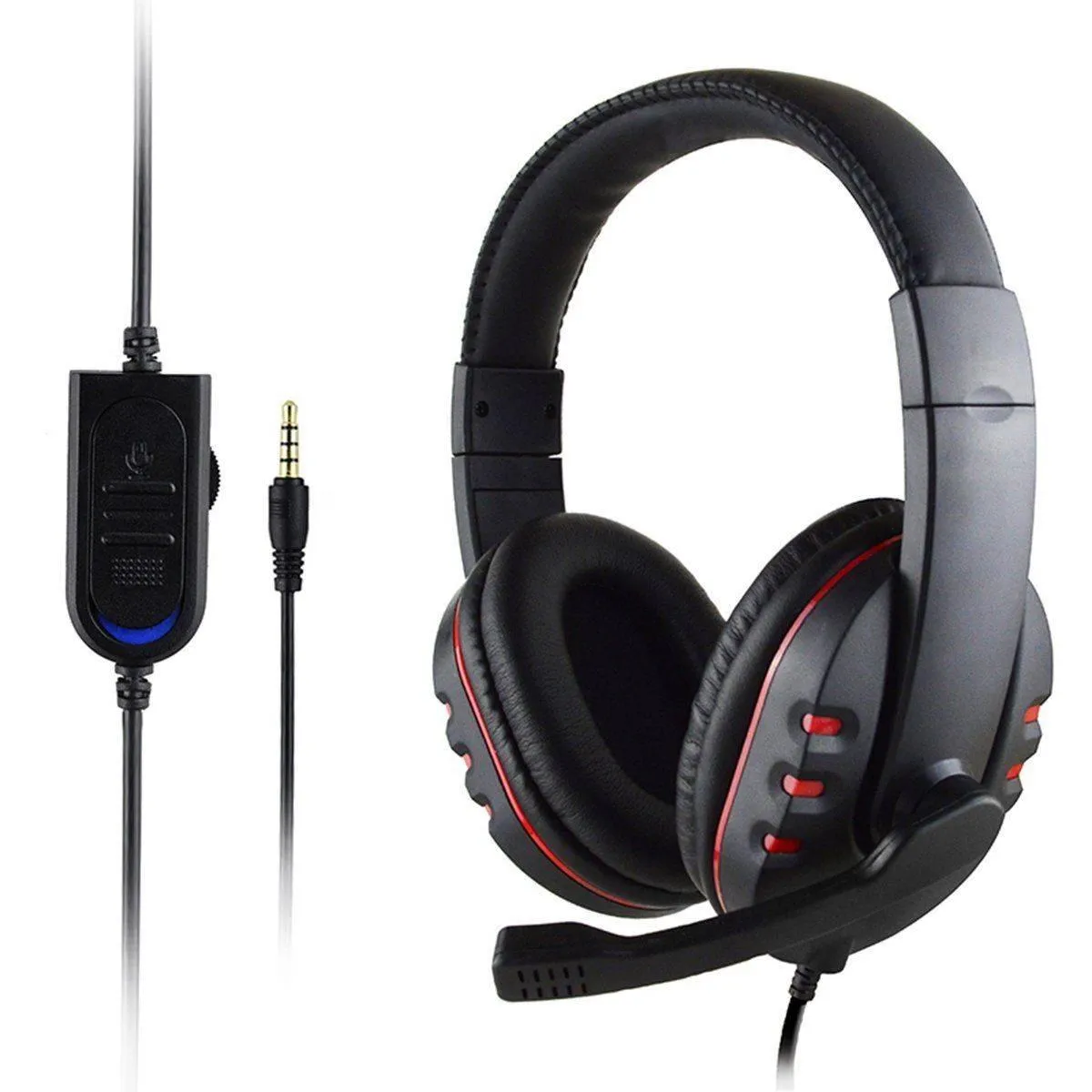 سماعة رأس للألعاب باللون الأسود مع ميكروفون ستيريو محيطي 3.5 ملم سلكي لأجهزة الكمبيوتر PS4 Xbox