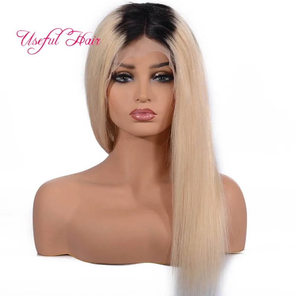 Humano loira cabelo lace dianteira perucas de cabelo heterossexual ombre loira laço dianteiro perucas de cabelo humano peruca dianteira de renda longa