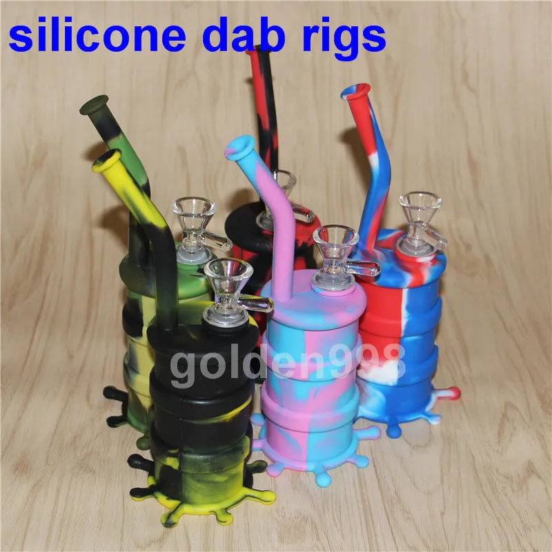 Intero Mini Silicone Rigs Dab Jar Bong Jar Tubo dell'acqua Silicon Oil Drum Rigs Tubi dell'acqua in silicone Bubbler in silicone bong8104277