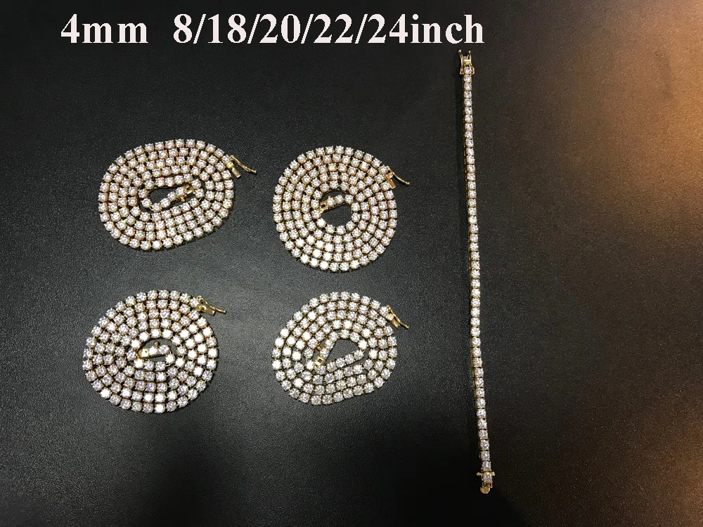 Never Fade 4mm Stainless Steel 18/20/22/24inch Tennis Chain Bracelet Cubic Zircon Hip Hop Men Jewelry