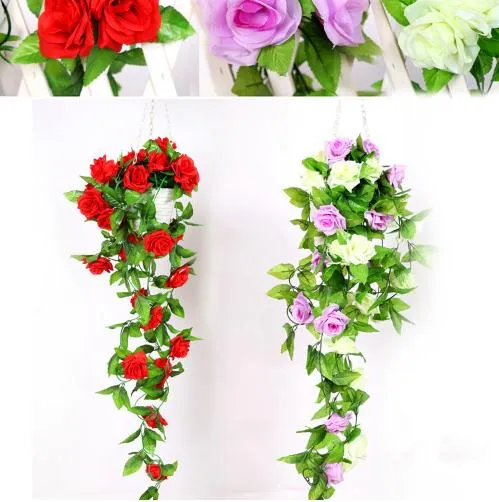 Artificial Plants Green Leaves Vine Simulation Cane Adornment Flowers Garland Home Wall Party For Decoration Rose Vines 2.4m c409