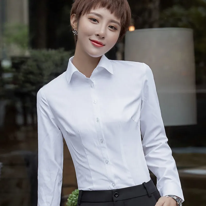 liebre Meyella Brote Camisas de mujer Blusas Mujer Camisa blanca clásica simple de manga larga  estilo casual de alta