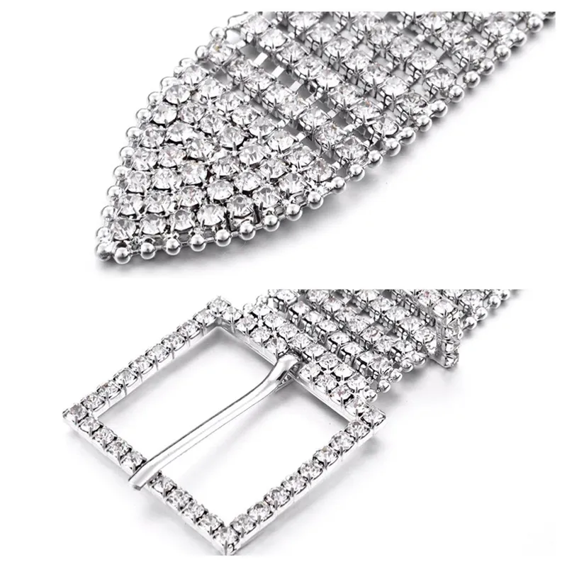 Unisex metallkedja elastiska bälten kvinnor diamante kristall kedja bälte 8 rader rhinestone bred bling kvinnlig midja bälte