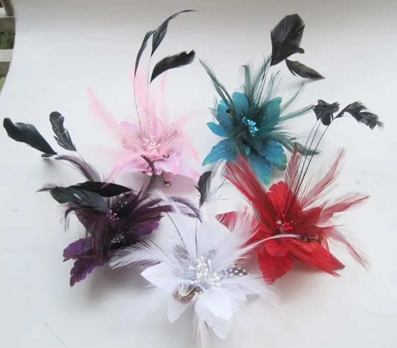 Chiffon Rose Fabric Flower Wedding Corsage Pin Brooch With Feather Wrist Flowers Clothing Accsseries hair Accsseries