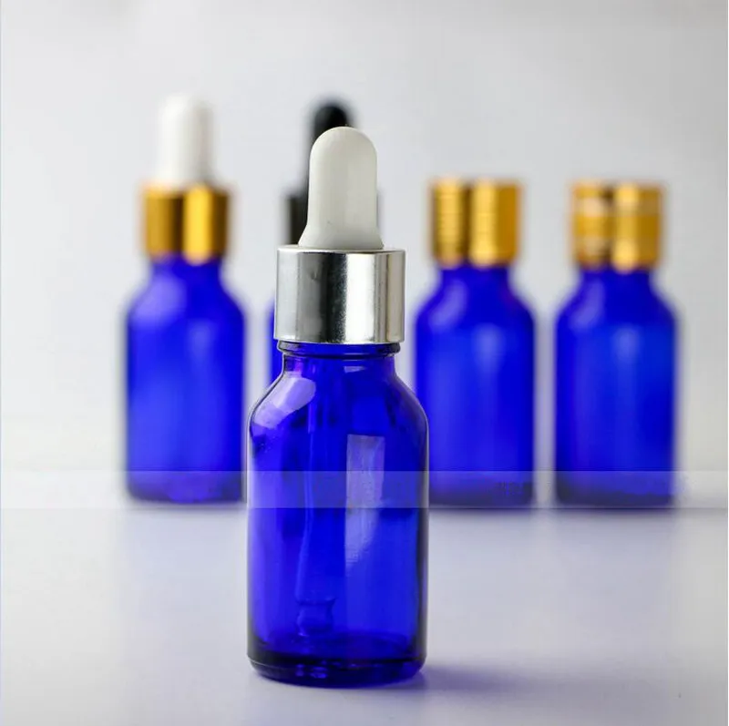 DHL Gratis Cobalt Blue Glass Bottle Cosmetics Container Högkvalitativ 15 ml Tom Blå Glasflaska Partihandel