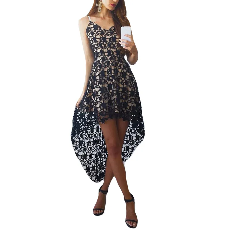 2018 Ver o Branco Preto Vestido De Renda Mulheres Partido V