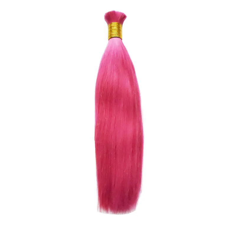 Cabelo humano para trança a granel sem pacotes de fixação 100g reto rosa humano trança humana a granel