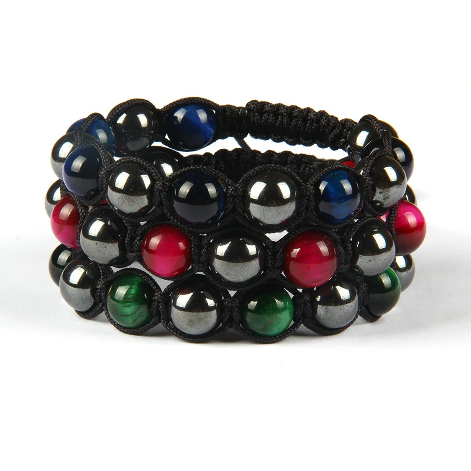 Novo design de joias inteiras 10 peças lote 10mm natural azul rosa e verde olho de tigre contas de pedra pulseira macrame presente agradável 6032587