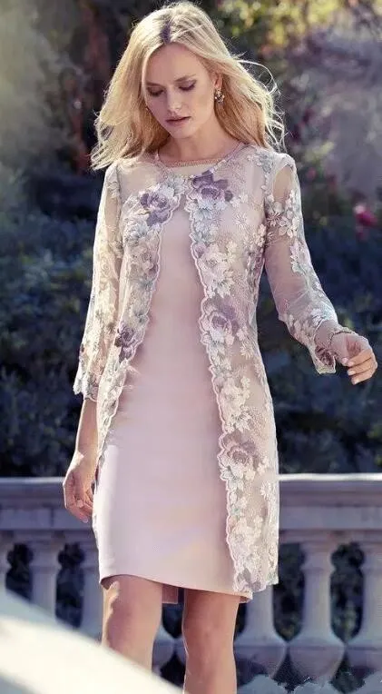 Floral Lace Knee Length Mother Of The Bride Groom Broderie Anglaise Dress With Sheath Style And 3 4 Sleeves BA7820 From Misshowdress 131.4 DHgate.Com