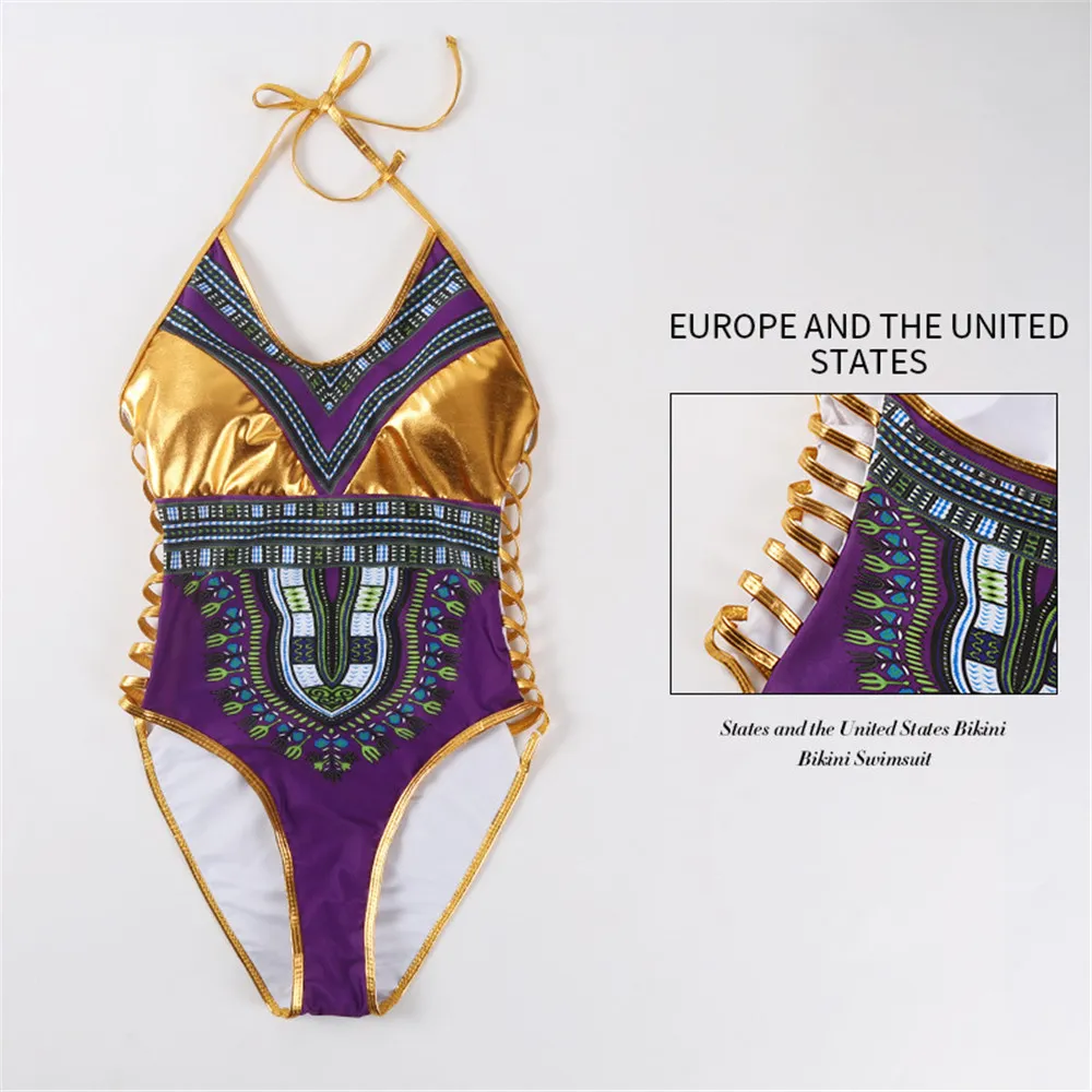 Europa USA Ultima tendenza patchwork colorato oro rosso Contrasto colore Stampa abbronzante Costume da bagno intero Sexy lady Fascino nobile Elasticità del nastro