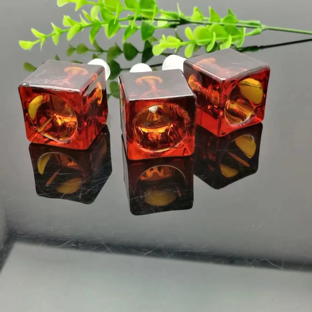 Red brown glass square bubble head Wholesale Glass bongs Oil Burner Glass Pipes Water Pipe Oil Rigs
