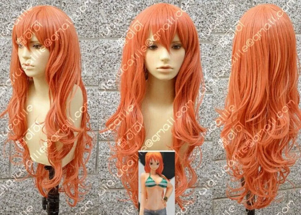 32 "One Piece Nami Orange Big Wave Hair Cosplay Peruka