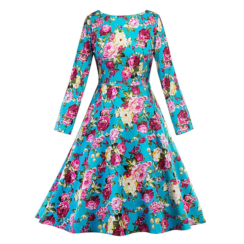 Sisjuly Vintage -Kleid Retro Grüne rosa Blumendruck 1950er Stil Elegant O Hals Party Arbeit Herbst Winter Langarm Kleider2748462