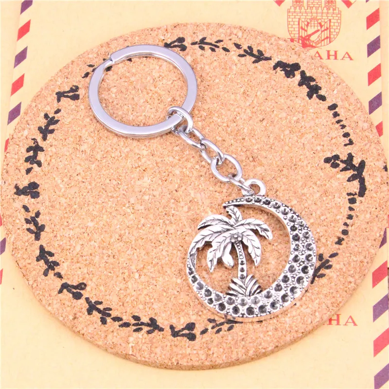 Keychain palm tree moon coconut Pendants DIY Men Jewelry Car Key Chain Ring Holder Souvenir For Gift