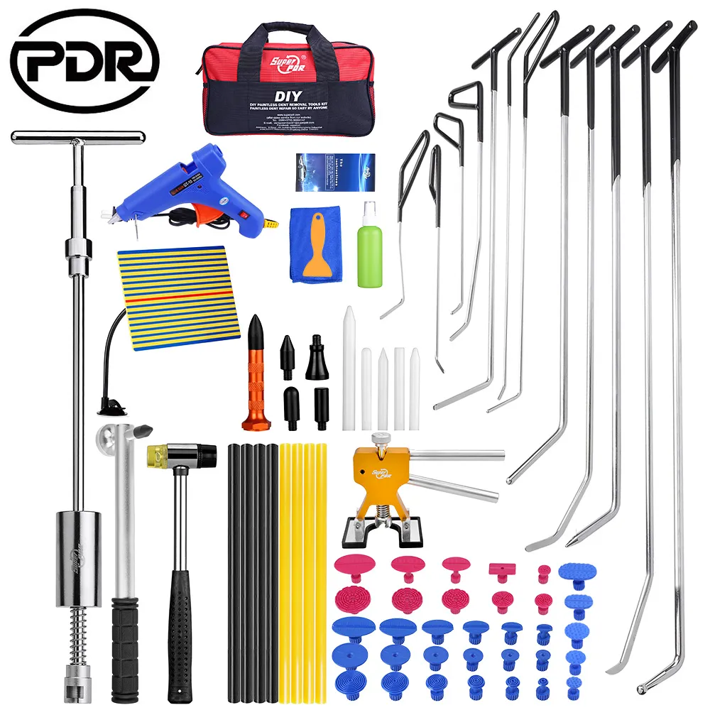 PDR Rods Hook Tools Paintless Dent Repair Car Dent Removal Reflector Board Dent Puller Lifter Glue Gun Tap Down Tool183h