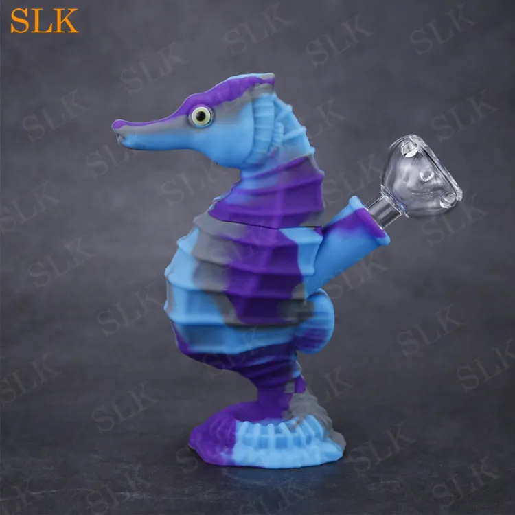 New arrival silicone seahorse dab bong for dry herb dab oil rigs detachable 10 color for choose oil burner with smoking glass bowl
