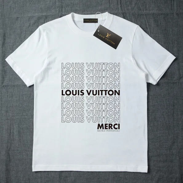 LOUIS VUITTON Alta impresa manga corta O cuello camiseta hombres sueltos Streetwear moda marca algodón
