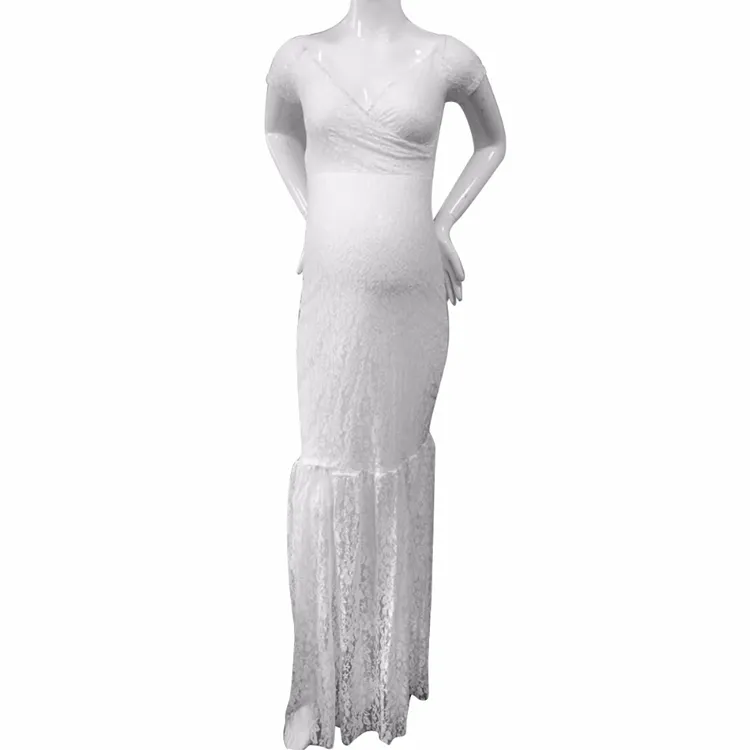 Accesorios de fotografía de maternidad vestidos de maternidad de talla grande de encaje vestidos de embarazo de lujo fotografía blanco rosa Beige vestido