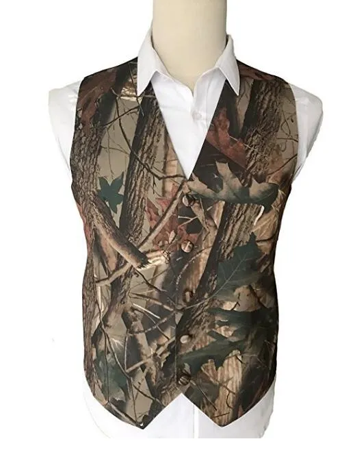 Casual Camo Print Groom Västar Rustrick Bröllop Camouflage Men's Waistcoat Dresses 2 Piece Set (väst + Tie) Anpassad