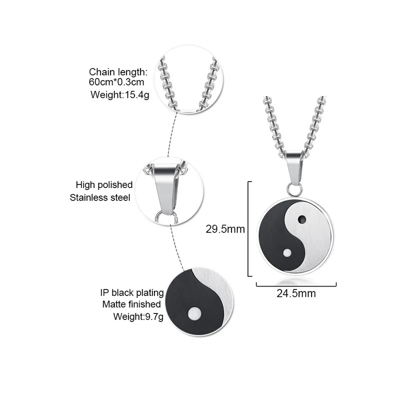 Collana pendente del pendente di Yin Yang di acciaio inossidabile 316L di trasporto libero con la catena libera 24