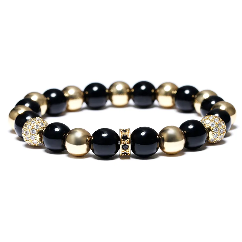 Bracelet de perles en pierre d'obsidienne noire, nouvelle mode, chaîne de brins de charme Shambala de luxe pour hommes, accessoires de bijoux faits à la main