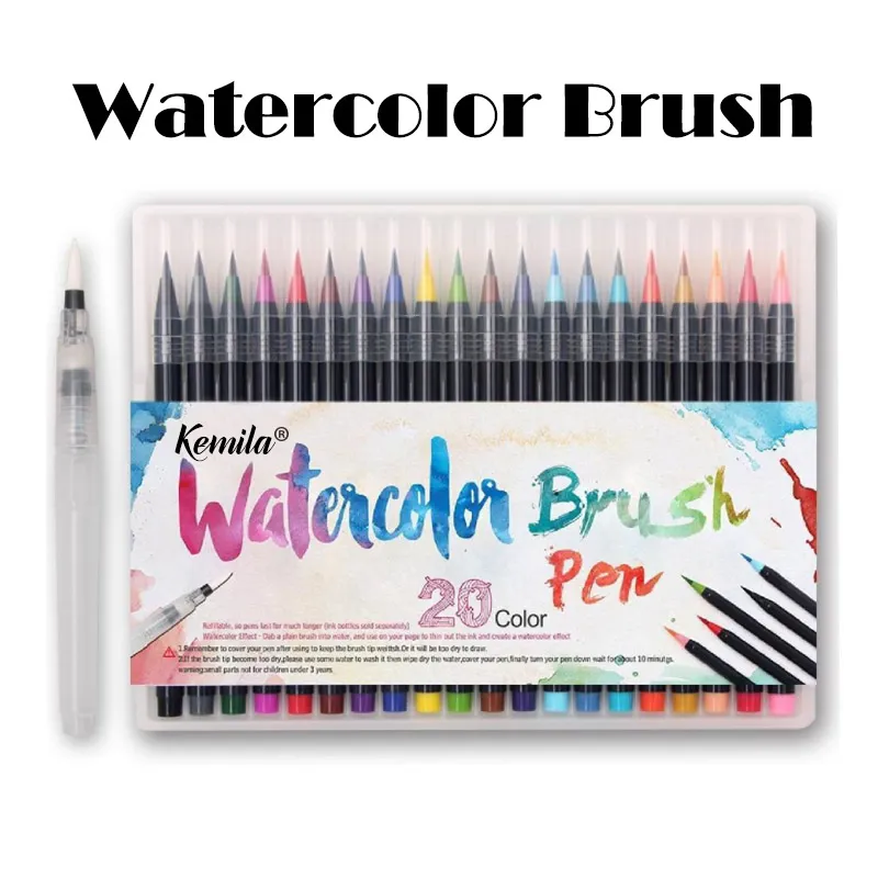 kemila 20 couleurs aquarelle pinceau stylo doux pointe fine marqueurs stylos pinceau pour croquis dessin Manga bande dessinée écriture manuscrite