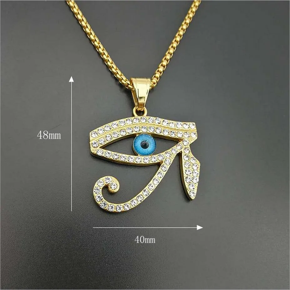 Hombres vintage Egipto El Ojo de Horus collares pendientes moda Acero inoxidable con diamantes de imitación collar de hip hop joyería masculina regalos226y