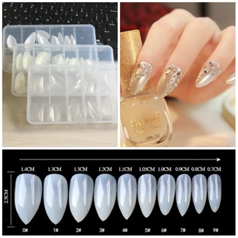 100 pçs/set Branco Bege Claro Unhas Postiças Forma de Gota de Água Unhas Postiças Curtas Longas Dicas de Unhas Completas DIY Dicas de Arte de Unhas Artificiais