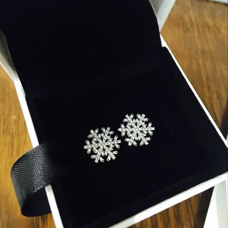 Autentiska 925 Sterling Silver Glänsande Snöflingor Örhängen Logo Signatur Original Box Set för Pandora Smycken Stud Örhängen Kvinnor Örhängen