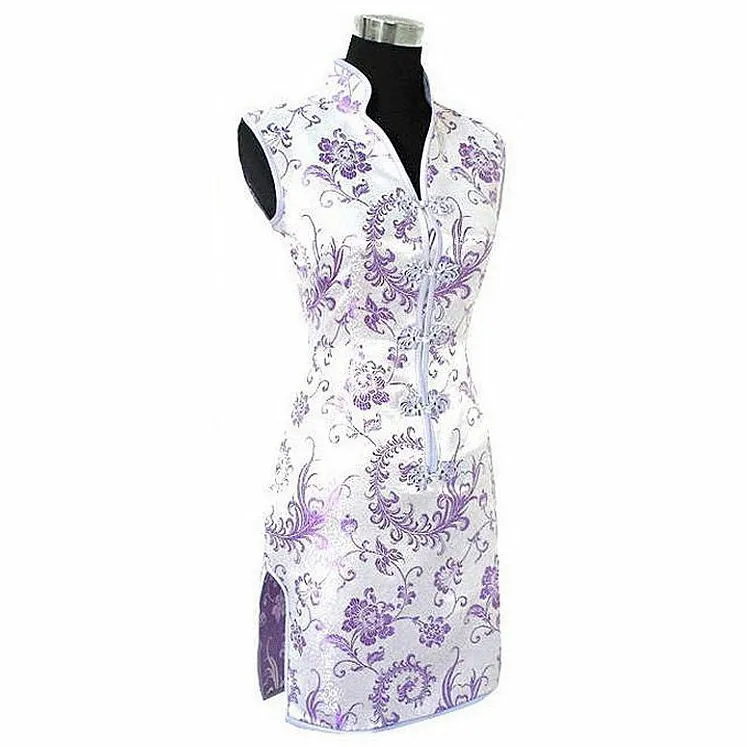 Bordeaux Traditionele Chinese Dame Jurk Mujeres Vestido Vrouwelijke Satijn V-hals Mini Cheongsam Qipao Maat SML XL XXL XXXL JY012-7319H