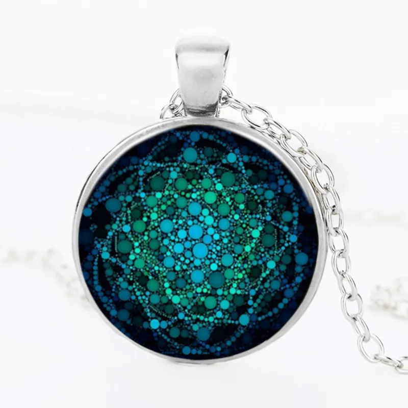 New Indian Mandala Flower Of Life Pendant Necklace Vintage Buddhism Meditation Cabochon Glass necklace For women men Fashion Jewelry