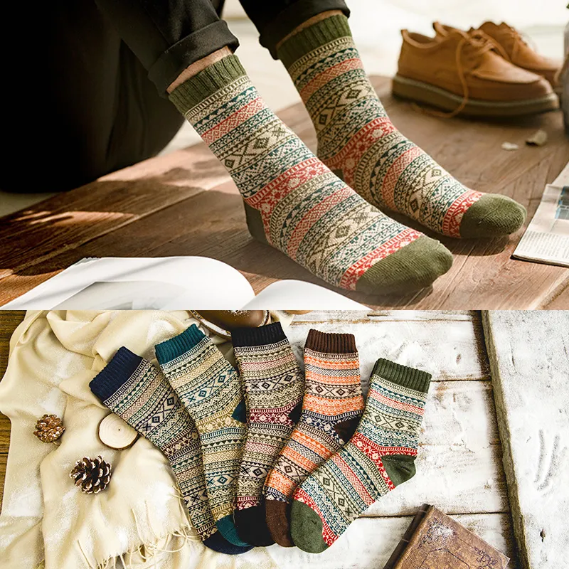 Mens Socks Winter Thick Warm Stripe Wool Socks Casual Hombre Sock ...