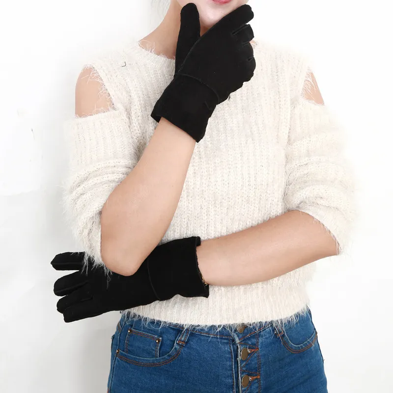 Спорт на открытом воздухе высококачественные женщины модные красивые кожаные перчатки шерстяные перчатки 100% чистые шерстяные меховые перчатки218D